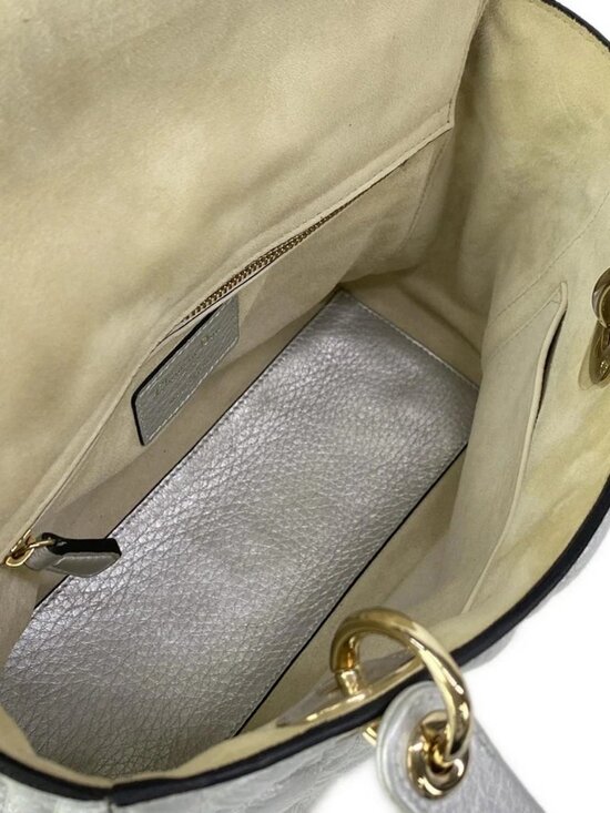 DIOR/ChristianDior Lady Dior Medium Bag Silver Leather Handbag main image 12